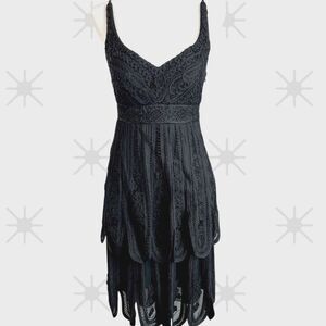 Cache Luxe Black Lace Tiered Cocktail Dress Size 2